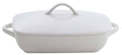 MELY Fuente de cerámica for horno, fuente de cerámica for lasaña con tapa, fuente rectangular for tiramisú, fuente de porcelana for hornear pasta, fuente for microondas (cuadrado rojo)(White)