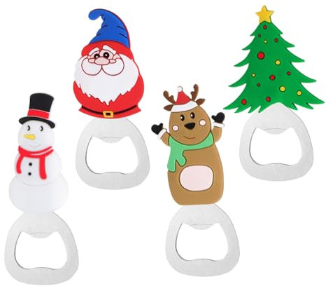 VICASKY 4pezzi Apribottiglie Natalizio Manuale Portatile Per Birra Con Design Babbo Natale Pupazzo Albero Regalo Festa Originale e Pratico