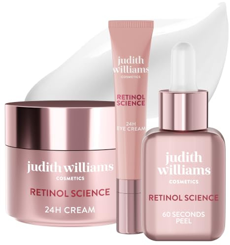 Judith Williams Cosmetics Retinol Set Creme, Peeling & Augencreme, 3-tlg | 3-tlg., Reife Haut, Anti Aging, straffend, regenerierend, porenverfeinernd, mindert Augenringe, Retinol Science, Bakuchiol