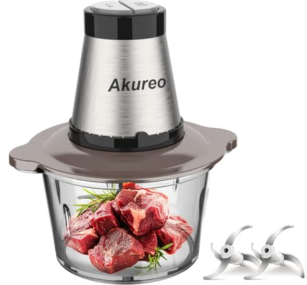 Akureo Kitchen in the Box Mini Food Processors, Electric Food Chopper with Meat Grinder & Vegetable Chopper - 2 Sets of Bi-Level Blades for Fruits/Meat/Nuts