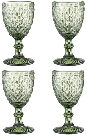 Fluxioxtna Set di 4 calici da vino colorati in cristallo per succhi di frutta, bicchieri in vetro con motivo goffrato, per uso domestico, bicchieri da matrimonio