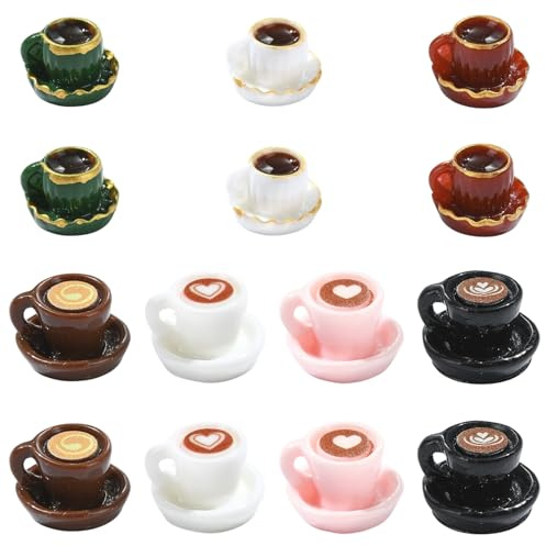 Stiesy Lot de 35 figurines miniatures en résine pour tasse à café et thé noir - 7 styles - Décoration pour maison de poupée et bureau