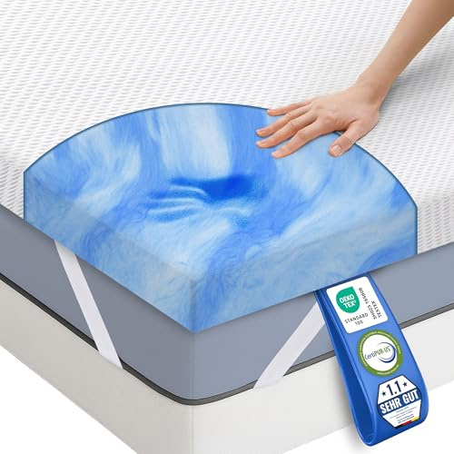 MKS Dream Comfort - Topper de espuma viscoelástica para colchón, 90 x 200 cm, 5 cm, diseño ergonómico H3 con efecto refrescante y funda transpirable, comodidad para dormir como en las nubes