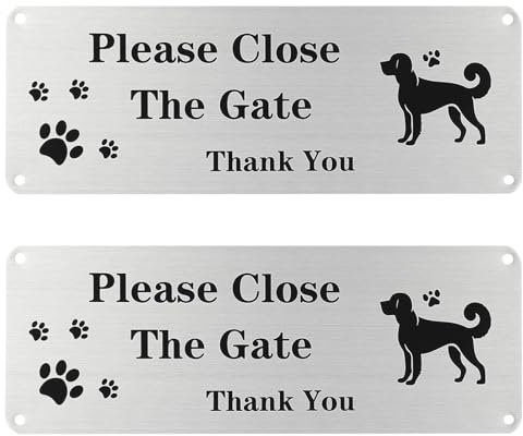2 Pack Please Close The Gate Sign Dog, 25×9cm, Waterproof, UV Resistant, Aluminum with Pre-Drilled Holes, for Outdoor Dog Gate Safety, for Outdoor Gate Wall Fence