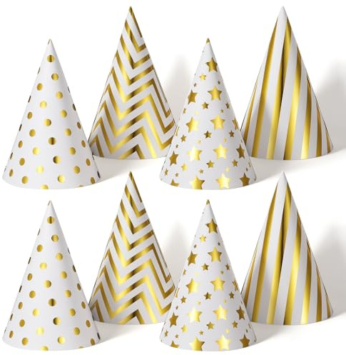 Guduling8 Pcs Party Hats for Adults,4 Pattern Gold Party Hats for Decorate