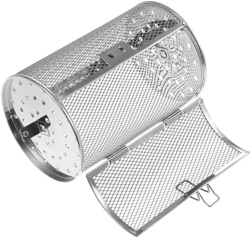 UTHCLO Edelstahl Drehbarer Grillkorb mit Schloss Metall Rotisserie Grillroaster für Backofen und Luftfritteuse Vielseitiger Rost für Nüsse Fleisch und Grillzubehör