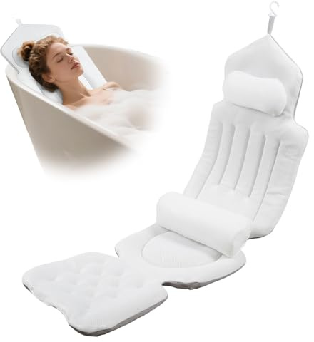 Full Body Bath Pillow for Head &Neck,Bath Cushion with Remov Lumbar Pillow | 4D Air Mesh Spa Bath Cushion for Head,192 Powerful Suction Cups,Bath Pillow for Bathtub,Tub Pillow Fits All Bathtub (White)