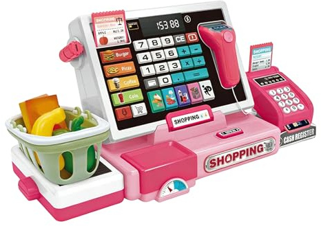 Registratore Di Cassa Giocattolo Con Scanner,Giocattolo Educativo Di Imitazione | Registratori Di Cassa Con Scanner - per Ragazze e Ragazzi 4-6 Anni Giochi Matematici Compleanno