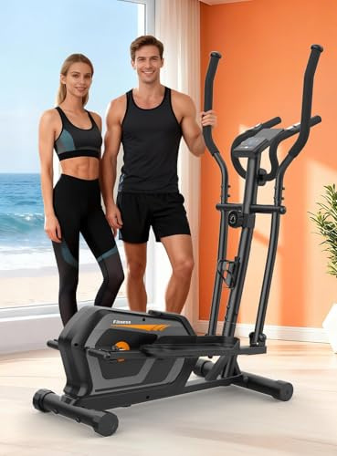 Vélo Elliptique Ultra-Silencieux pour La Maison, avec 16 Niveaux de Résistance, Volant d'inertie Magnétique de 6 kg, Bluetooth, écran LCD et capteur de fréquence Cardiaque. (Orange+Noir)