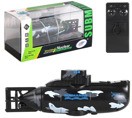 ToyGhillied Mini RC U-Boot Ferngesteuert, Kern-Unterseeboot Modell mit EIN-Tasten-Tauchen & Wassersensor, 6-Kanal Fernbedienung, Wasserdichtes Mini-Schiff für Pool, Aquarium & Badewanne, Schwarz