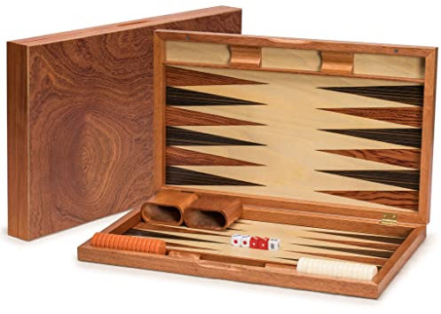 Yellow Mountain Imports Backgammon-Spiel-Set aus Palisander mit Holzintarsien - Knoll - mit Acryl-Spielsteinen & Holzwürfelbechen, 49 Zentimeter Brett