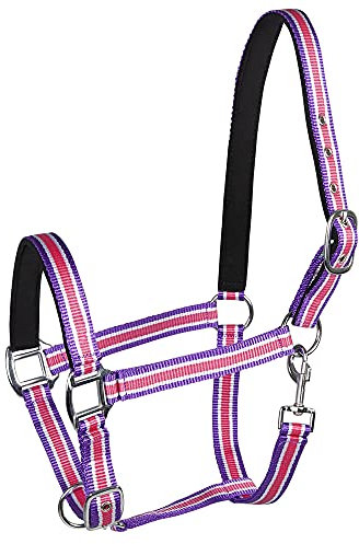 PFIFF 101517 Kunststoffhalfter, Weidehalfter Stallhalfter, Pink-Weiß-Lila, Cob