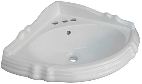 RENOVATORS Supply Manufacturing Sheffield White Vitreous China Corner Bathroom Pedestal Sinks with 4 in. Centerset Faucet Holes 21848