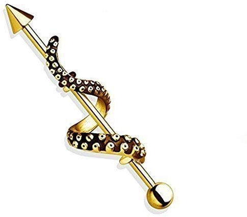 Tapsi´s Coolbodyart® Industrial Piercing Barbell Chirurgenstahl Damen & Herren [Octopus] 38mm | Industrial Barbell | Barbell Piercing Ohr | Ohrpiercing Stab CBABI21_GD