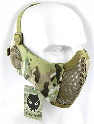 Demi-masque pour visage de WorldShopping4U - Protection inférieure avec filet en nylon - Protection des oreilles - Équipement Tactical Airsoft CS, MC