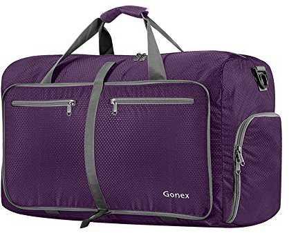 Gonex Faltbare Reisetasche, Leicht mit Schuhfach, 40L, Lila | 210D Waben-Nylon, Wasserabweisend, Mehrere Fächer, Koffer-Aufsteckband, Für Reisen & Fitness