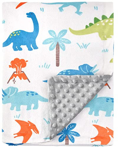 HOMRITAR Baby Blanket for Kids Super Soft Minky Blanket with Dotted Backing, Dinosaurs Multicolor Printed for Toddlers Nursery 30 x 40 inch (75 x 100 cm)