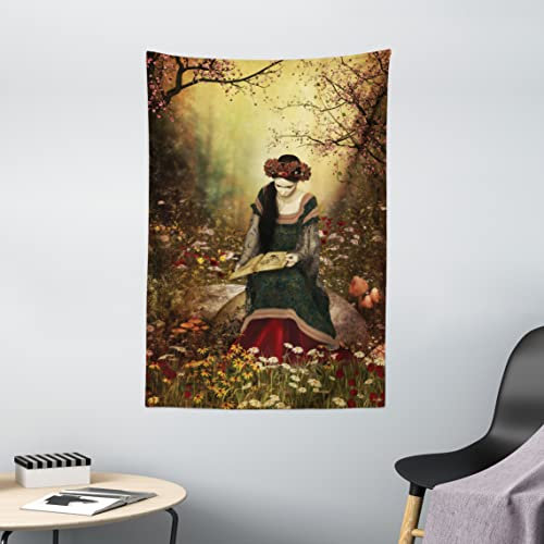 ABAKUHAUS Mittelalterlich Wandteppich, Dame mit Buch, Wohnzimmer Schlafzimmer Heim Seidiges Satin Wandteppich, 100 x 150 cm, Mehrfarbig