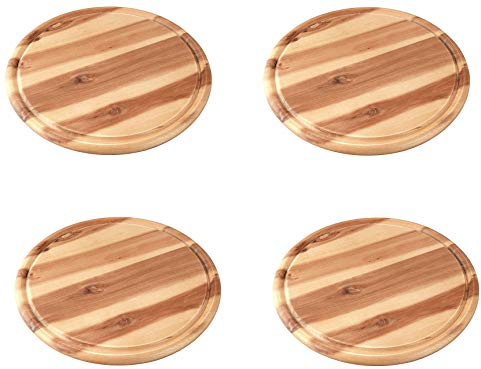 FACKELMANN Vesperbrett AKAZIE, Küchenbrett aus Natur-Holz mit Saftrille, Frühstücksbrettchen (Farbe: Braun) 4 Stück Fleischteller