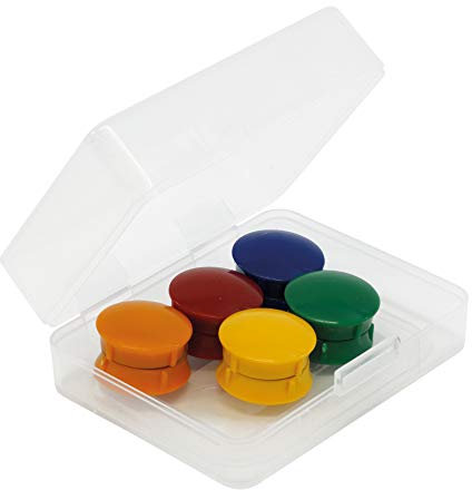 TimeTEX Set Haft-Magnete in Box - 10 Stück - 21 mm ø - je 2 Magnete in den Farben: gelb - rot - grün - blau - orange - rund - starke Magnethaftung - 93138