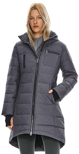 Orolay Chaqueta de Plumón con Capucha para Mujer Abrigo de Media Longitud con Cremallera para Exteriores Gris Oscuro XXL