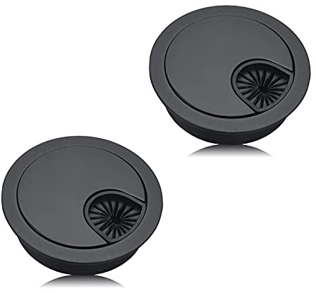YFaith 2 Stück Edle Kabeldurchführungen 60 mm/Schreibtischkanal für Schreibtische,Büro & Arbeitsplatten(Farbe: Schwarz)