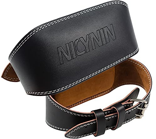 Nicynin Gewichthebergürtel Leder 15.2 cm breit für Männer und Frauen, Gewichtheben Workout Gewichtsgürtel Strapazierfähige Rückenstütze Gym Gürtel für Powerlifting, Kreuzheben (M, schwarz)