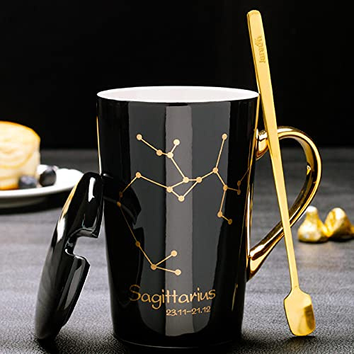 XINLAI Tazza da 12 costellazioni Tazze da caffè in Ceramica Tazze da Colazione con Farina d'avena per la Colazione Sagittario-Nero