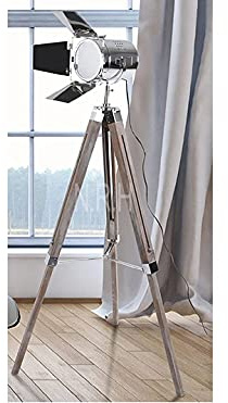 Lampadaire trépied vintage réglable en hauteur pour décoration rustique, en bois, style nautique, rétro