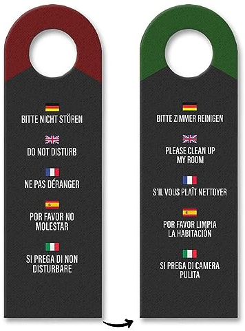 Hotel Türhänger Bitte nicht stören - Bitte Zimmer reinigen in verschiedenen Sprachen Dunkelgrau mit Pfeil Deutsch Englisch Französisch Spanisch Italienisch Zimmerservice