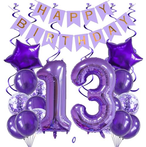 Jxuzh 13 geburtstagsdeko Luftballons Set Lila,40 Zoll Folienballon Zahl 13(100cm) Lila Ballons-25 Stück-für Geburtstag,Dekoration,Luft/Heliumballon