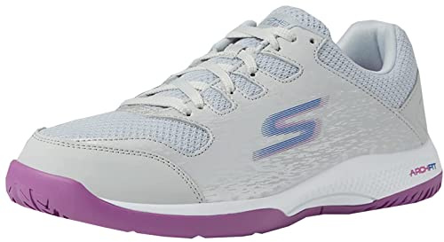 Skechers Damen Viper Court Pickleball Sneaker, Grey Synthetic/Mesh/Purple Trim, 36.5 EU