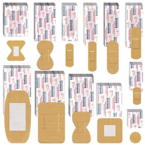 BBTO Assorted Styles Flexible Fabric Adhesive Bandages - Small Breathable Fingertip and Cloth Elastic Knuckle Bandages in Various Sizes for First Aid and Wound Care (180 Pcs)