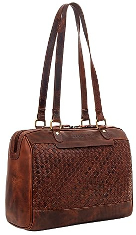 STILORD Cosmea Damen Schultertasche Groß geflochtenes Leder Handtasche Frauen Vintage Business Bag City Stadt Freizeit Shopper Elegante 10 Zoll Tablettasche Echtleder Farbe:Porto - Cognac