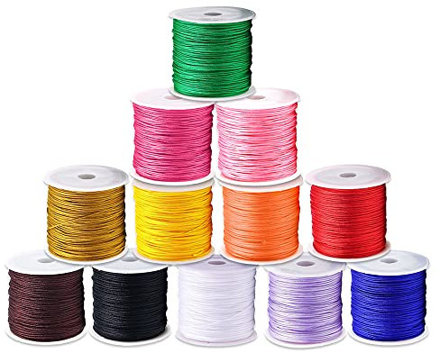 Vasemele 12 Rollen Nylonfaden Schnur 0.8mm x 20m Nylonschnur Nylon Beading String Knotenschnur Nylonband Polyesterfaden Bunte Schnur Perlenschnur für DIY Armbänder Halskette Schmuck Handwerk