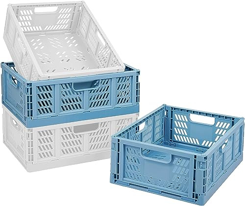4 Stücke Faltbar Plastik Lagerkisten,Obstkisten,Faltbare Aufbewahrungskorb,Korb Plastik,Stapelbare Transport boxen,Schrankbehälter Cubes,Faltkiste aus Kunststoff für Küche,Schlafzimmer,Office
