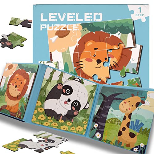 FUNTECH Kinderpuzzle, Magnetische Puzzle 3 in 1 für 3 bis 6-Jährige, Reisespiele Kinder ab 3, Magnetisches Reisespielzeug und Spiel, Lernpuzzle in Form eines Buches mit 37 Teilen (Puzzle Tiere)