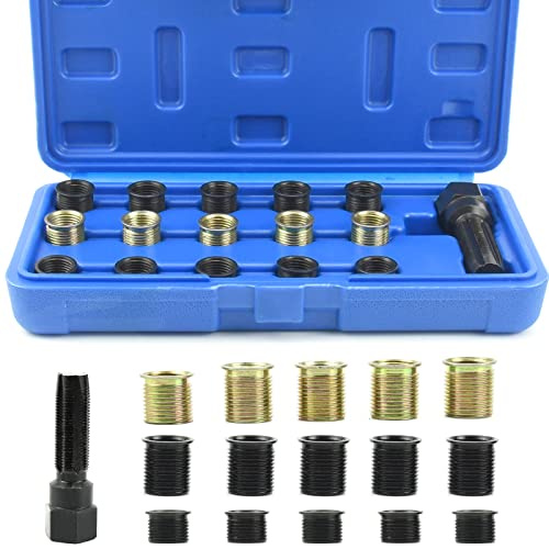 BIGP 16 Stücke Reparatursatz für Zündkerzengewinde, M14 x 1.25mm Zündkerzengewinde Reparatur Satz Verschiedene Größen, inkl Koffer Gewinde-Reparatur-Satz Gewindebuchsen aus rostfreiem Stahl