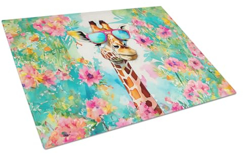 Caroline's Treasures DAC3986LCB Hippie Animal Giraffe Glass Cutting Board Decorative Tempered Glass Kitchen Cutting and Serving Board Large Size Chopping Board