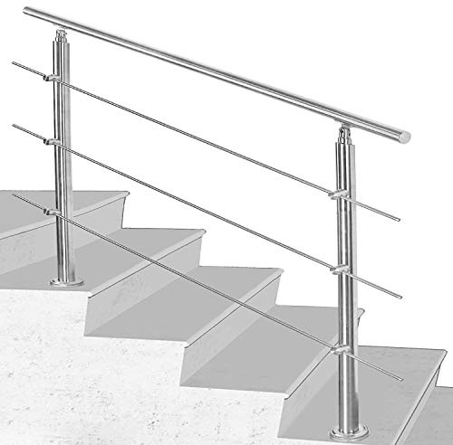 Herrselsam Handlauf Edelstahl Aussen 150 CM, Treppengeländer Innen und Außen,Geländer treppe mit 3 Querstreben, Geländer für Treppen, Brüstung, Balkon