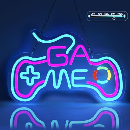 Laybasic Game LED Neonschild Dimmbar, Gamer Neonlicht Sign Leuchtreklame für Gaming Room Spielzimmer Schlafzimmer Spielbereich Wanddeko Kinder Geschenk, 40x25cm