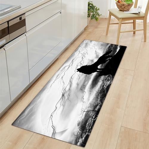 Küchenläufer Tier Wolf Motiv Teppich Läufer 50x140cm, rutschfest Pflegeleicht Schwarz Und Weiß Teppich Läufer für Küche Flur Eingangsbereich Esszimmer