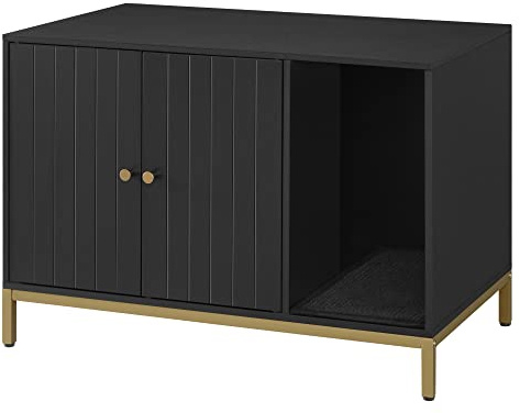 Feandrea Kattlåda, katthus, kattlåda, med klösmatta, höga ben, för katter, sidobord, 80 x 50 x 55 cm, svart-guld PCL007B01