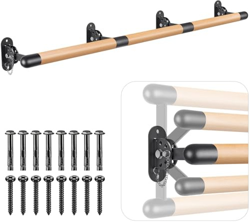 BeneLabel Barra Pole Dance 2.5M, Barra de Baile Ajustable de Madera para Montar en La Pared para Entrenamiento en Casa, Equipo de Estiramiento con Soporte De Metal para NiñOs y Adultos, 4cm DiáMetro