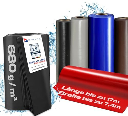 Lona impermeable para camiones con ojales, lona de PVC de 680 g/m² a medida/metro (ancho: 495 cm sin dobladillo (refuerzo de bordes), sin ojales)