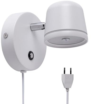 Aisilan Wandleuchte mit Stecker und Touch-Schalter Weiß – dimmbare LED Wandlampe 5W mit 3 Lichtfarben, stufenlos 5–100%, drehbar 330°/90° für Schlafzimmer & Wohnzimmer