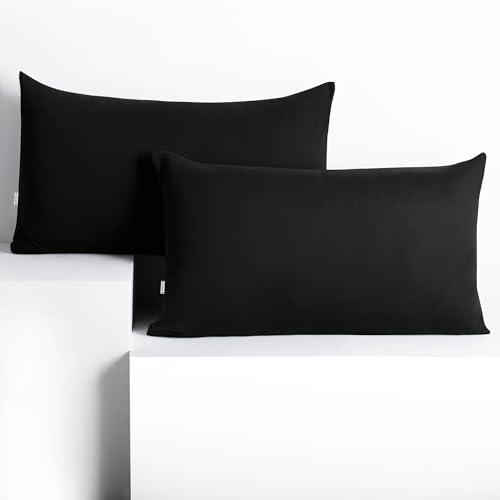 DecoKing 2 Kissenbezüge 50x60 cm Jersey 100% gekämmte Baumwolle Amber | Reißverschluss schwarz