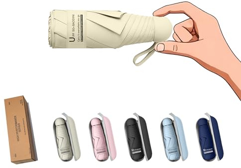 BAODINI Ombrello Mini Essenziale da Viaggio per Borsa con Custodia, Piccolo Ombrello Compatto UV Protezione dal Sole Leggero, Mini Ombrello da Taschino Manuale Apri/Chiudi per Donne Bambini e Uomini