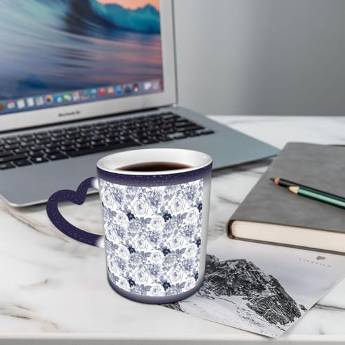 AELKSP Tazza Caffe Latte Te in Ceramica, 330 Ml Tazza Magica, Tazza Divertenti,Tazza colazione originale, tazza regalo,Shabby Chic, boccioli di rosa da giardino con foglie e fiori Immagine romantica d