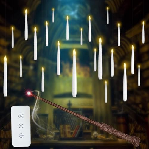 Halloween Christmas Decoration, Floating Candles With Wand, With 6 Hour Cycle Timer, Flickering Warm Light Flameless Floating Led Candle With Wand Remote, Battery Powered Taper Candle (24 PCS)